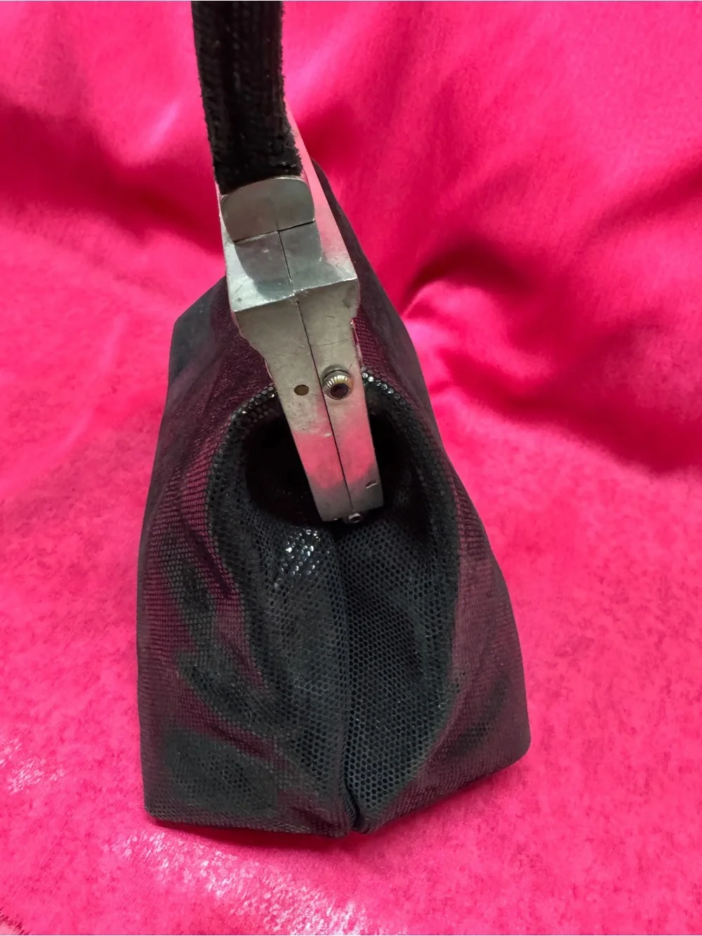 Black Evening Clutch with Decorative Silver Frame